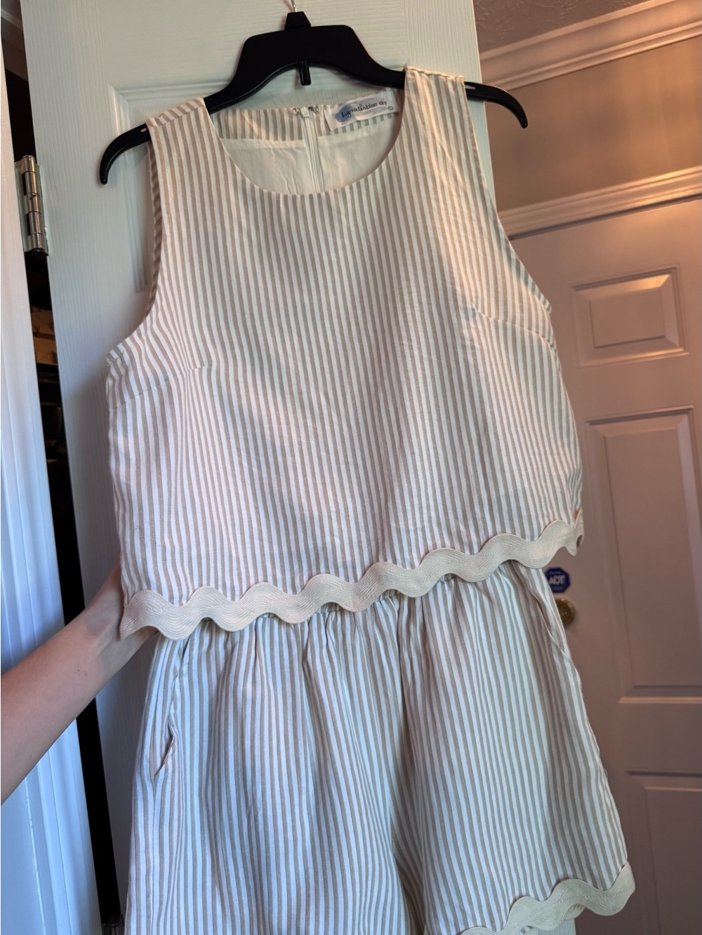 Two Piece Top and Shorts Set Beige White